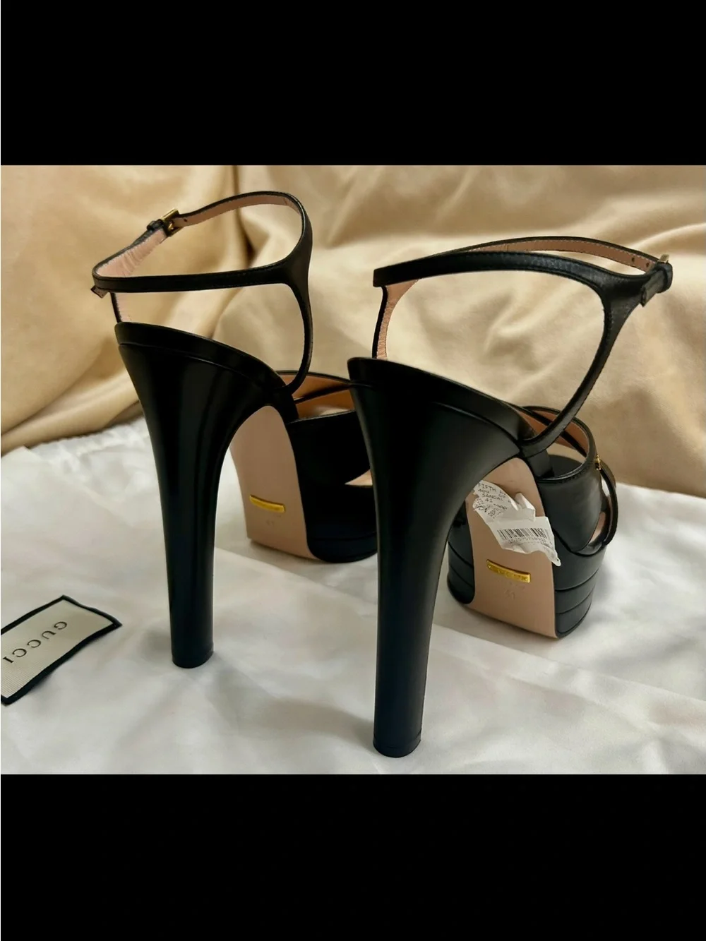 Gucci Black Leather Platform Sandals with Ankle Strap
